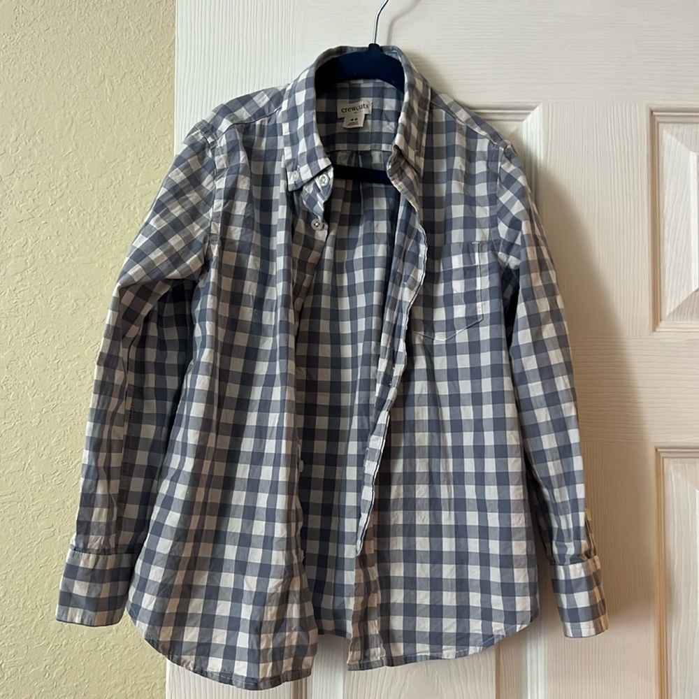 Blue/Grey and White Gingham Crew Cuts Button Down